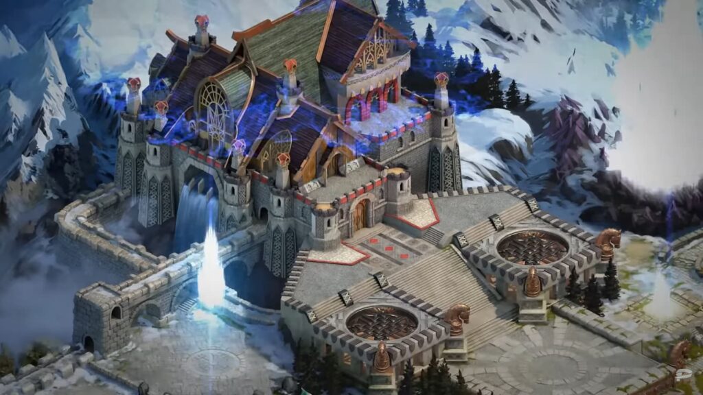 a castle and mountains in the gameplay Vikings War of Clans