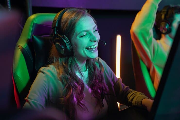 Woman Smiling and Playing Game